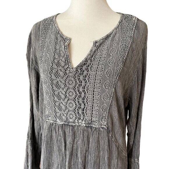 Relaxx Gray Boho Festival Midi Casual Flowy Summer Church Long Sleeved Dress - Picture 4 of 7